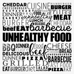 UNHEALTHY FOOD word cloud collage, food concept background