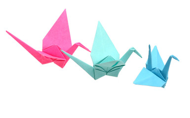 origami crane birds on white background