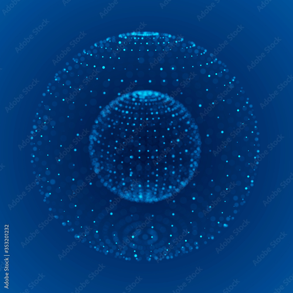 Poster abstract blue 3d sphere made of points. equalizer for music. futuristic technology style. sphere par