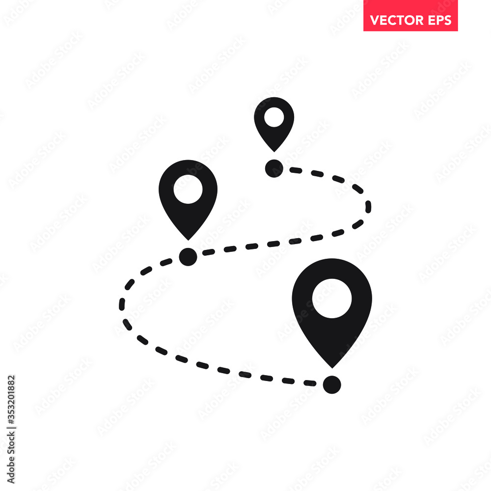 Wall mural black single path with 3 location pins icon, simple tracking flat design vector pictogram vector for