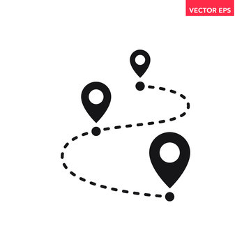 Black single path with 3 location pins icon, simple tracking flat design vector pictogram vector for app ads logotype web website button ui ux interface elements isolated on white background
