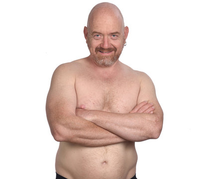 portrait of a man shirtless on white background