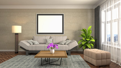 Obraz na płótnie Canvas mock up poster frame in interior background. 3D Illustration