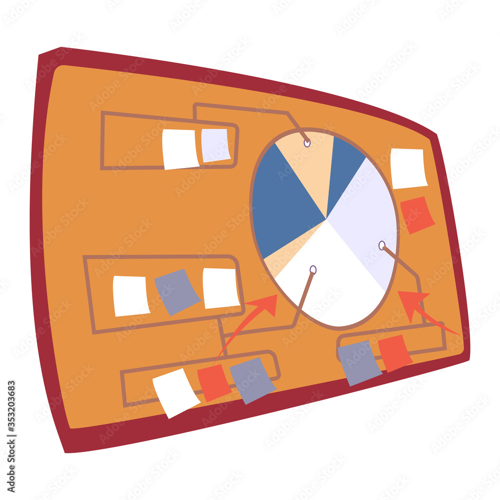 Poster orange presentation board with colorful circle diagram infographic template with multiple arrows and
