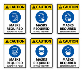 Fototapeta premium Caution Symbol Masks Required Beyond This Point Sign
