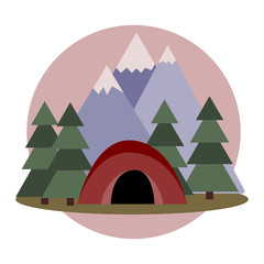 tent in forest and mountians