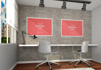 Framed Posters in Office Mockup