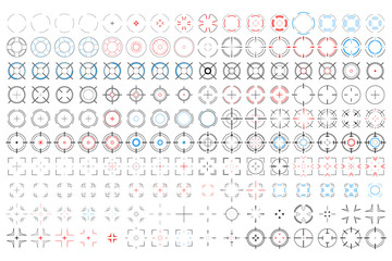 ANIMATED SCIFI target aim crosshair collection. Creative vector illustration of isolated bullseyes, target icon set, animation frames of AIMING, FOCUSING, SHOOTING and LOADING. Shooter assets.
