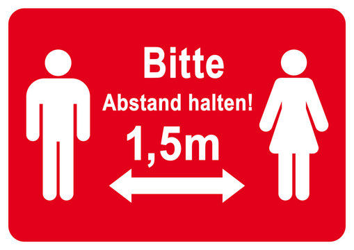 ds241 DiskretionSchild - german label text - Hygienemassnahme - COVID-19 VIRUS - Bitte Abstand halten! - 1,5 Meter distance. - rot / weiss - DIN A1 A2 A3 A4 xxl g9683