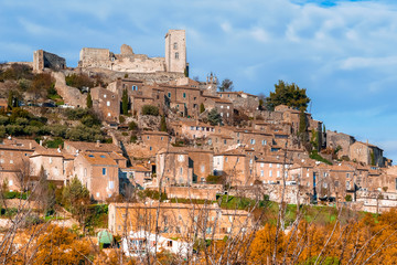 Lacoste, Provence / France - December 2010: General view of the village on a hilltop
