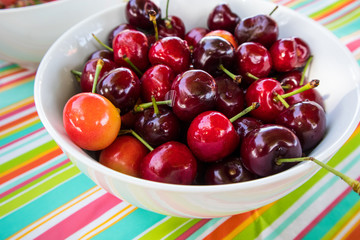 Organic fresh cherries in a bowl