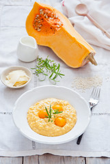 Homemade Pumpkin creamy risotto with pickled pumpkin