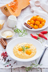 Homemade Pumpkin spicy risotto with pickled pumpkin 