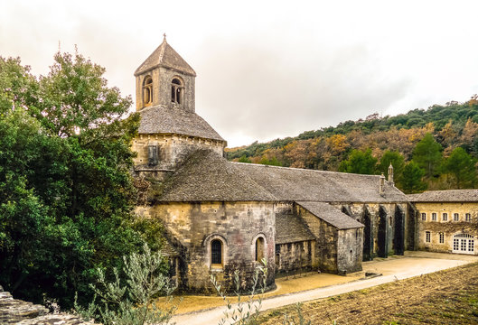 Gordes, Provence / France - December 2010: Apse and bell tower of the Senanque Abbey