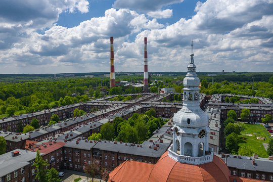 Aerial view on Nikiszowiec, historic district in Katowice, Upper Silesia, Poland.