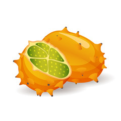 Kiwano or horned melon fruits on white background. Organic tropical treat, vector illustration in flat style. Vegan food