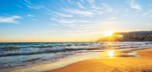COSTA BLANCA, ALICANTE, CALPE, SPAIN - January 09, 2019: Sunset  sea