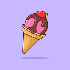 Isolated ice cream on the background. Beautiful vector flat illustration with stroke. Suitable for web page, banner, flyer, sticker, card. Appetizing, beautiful, realistic food.