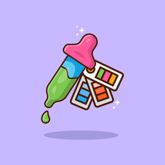 Pipette with paints Vector Icon Illustration. The eyedropper determines the color. Flat Cartoon Style Suitable for Web Landing Page, Banner, Flyer, Sticker, Card. Vector cartoon flat illustration.