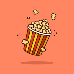 Vector popcorn on an isolated background. Cartoon icon that can be used in movie themes. Cinema, films, entertainment. Suitable for web page, banner, flyer, sticker, card. 