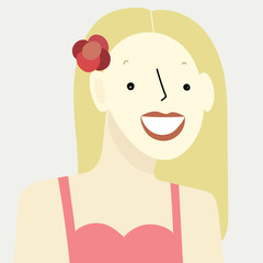 Cute  smiling woman in minimalistic style. Summer woman's  portrait. Vector illustration. Cute childish  portrait.