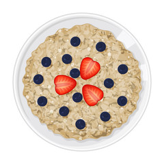 Porridge with berries on white background. Tasty breakfast. Isolated object on a white background. Cartoon style. Object for packaging, advertisements, menu. Vector illustration.