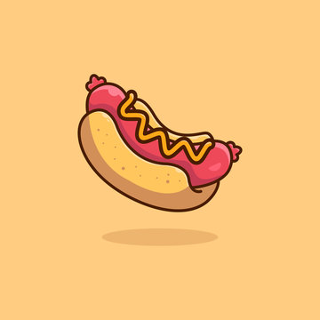 Isolated hot dog on the background. Beautiful vector flat illustration with stroke. Suitable for web page, banner, flyer, sticker, card. Appetizing, beautiful, realistic food.