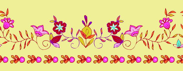 Swedish folk art flower border seamless design