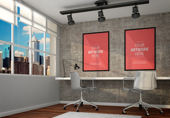 Framed Posters in Office Mockup