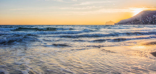 COSTA BLANCA, ALICANTE, CALPE, SPAIN - January 09, 2019: Sunset  sea