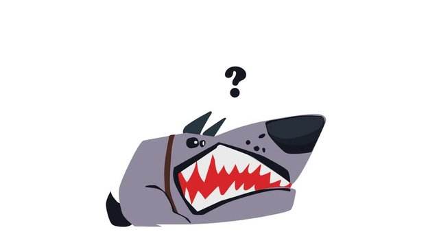 2D animation of a dog barking. 14 s. The security dog sleeps, hears a noise, wakes up barking and goes back to sleep. Looping.White background.
