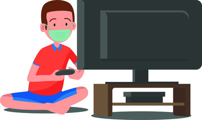 A boy playing video games while sitting down on floor