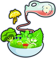 Fresh and healthy salad with healthy dressing and lemon squeeze