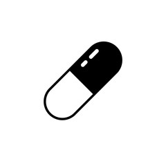 Medical pill icon. Capsule black silhouette vector illustration isolated on white.