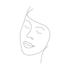 Abstract woman face line drawing. Portrait art vector illustration isolated on white.