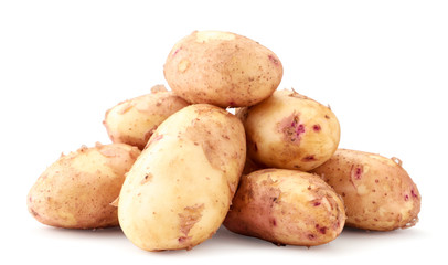 Young potato closeup on a white background. Isolated