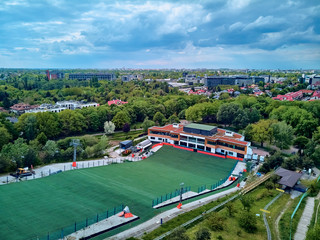 A beautiful panoramic view of the sunset in a fabulous evening on Szczesliwice Park - a former village, currently a housing estate in the Ochota district in Warsaw, Poland