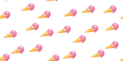 Pink ice cream seamless pattern in modern style on white background. Sweet Vector paper art illustration. Summer Fabric wallpaper print. Graphic irregular cover texture.Pastel color stock backdrop