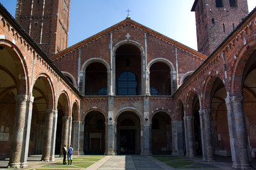 Fototapeta na wymiar Milan Italy 17 April 2019: The Basilica of Sant'Ambrogio