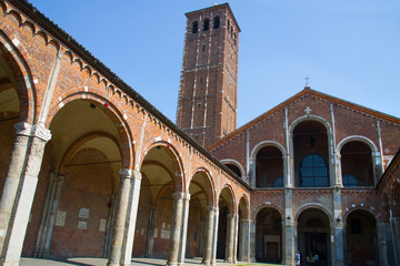 Fototapeta na wymiar Milan Italy 17 April 2019: The Basilica of Sant'Ambrogio