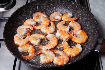 King prawns cooked in a pan
