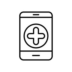 smartphone with medical app icon, line style