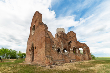 Novi Becej, Serbia - May 25, 2020: Arača (Hungarian: Aracs) is a medieval Romanesque church ruin located about 12 km of Novi Bečej, Serbia. It was built around 1230 during of the Kingdom of Hungary.