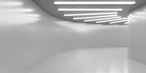 abstract white futuristic modern underground hallway hall 3d render illustration