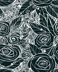 seamless monochrome floral roses vector pattern