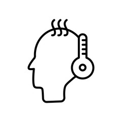 Coronavirus concept, fever symbol, head with thermometer icon, line style