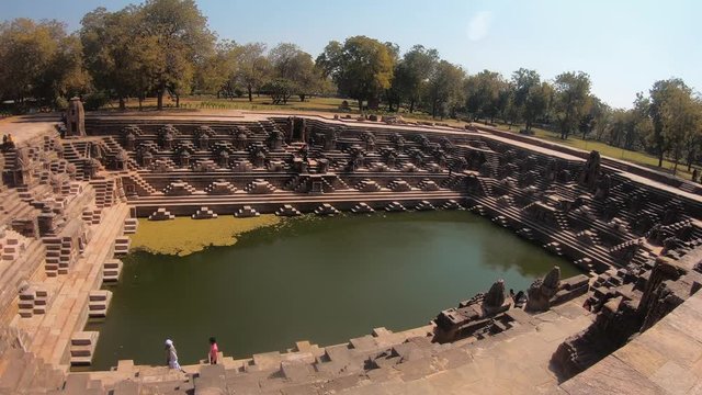View of the step well at Sun Temple in Modhera, Gujarat, India