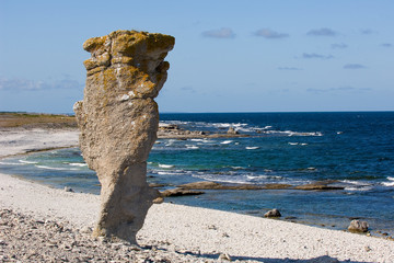 Eroding Limestone stacks with ocean background, Sweden