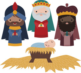 Vector Nativity Three Wise Men Illustration Clip Art
