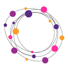 Bright abstract wreath with bubbles. Pink, yellow, violet colors. Vector isolated on white background. Good for postcards, invitations